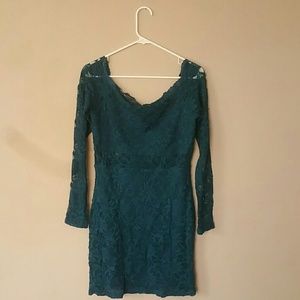 Off the shoulder Mesh Lace Long Sleeve Mini  Dress